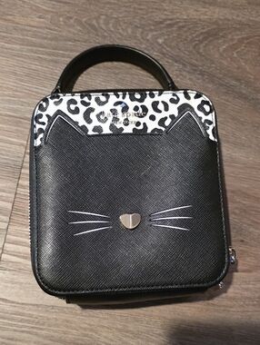 Kate Spade Cat Face Top-Handle Bag - Black with White Leopard Accent